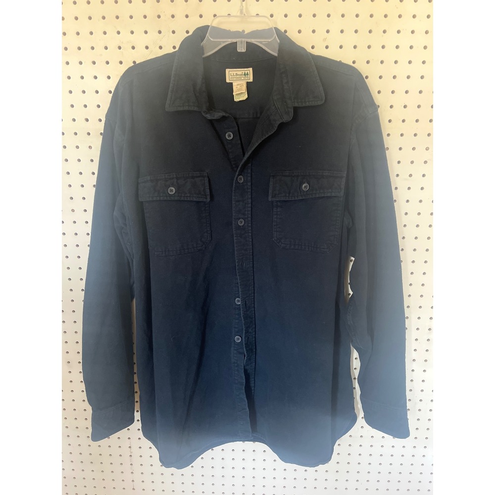 LL Bean Mens XL Regular Navy Blue Cotton Chamois Flannel Button Down Shirt 0MT03